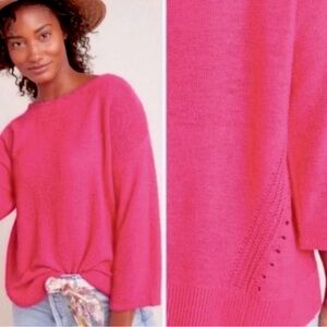Anthropologie sz Medium Mayfield Knit Pullover Linen Blend Pink Sweater Barbie